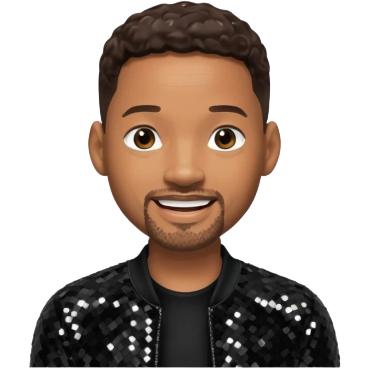 Will Smith with dark brown hair, black sequin outfit emoji
