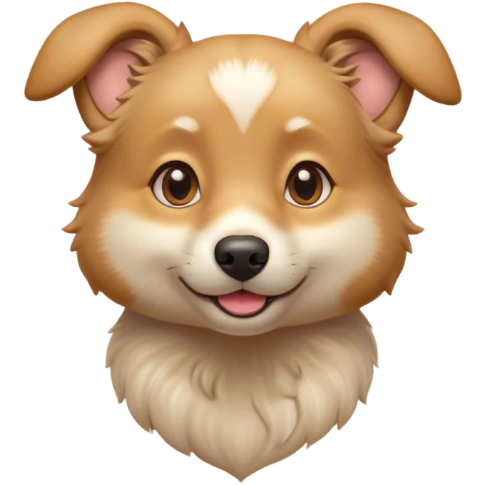 Cinematic Cute Domestic Dog Portrait Emoji, Head tilted playfully and inquisitively, with a delightfully fluffy, friendly build and a characteristically charming face featuring a soft snout and perky ears, accentuated by a glossy coat and round, sparkling eyes full of mischief, Simplified yet irresistibly adorable features, highly detailed, glowing with a warm, friendly glow, high shine, affectionate and lively, stylized with a touch of whimsical cuteness, soft glowing outline, capturing the essence of a mischievous yet loving dog that feels like it could bound out of the screen into your arms! emoji