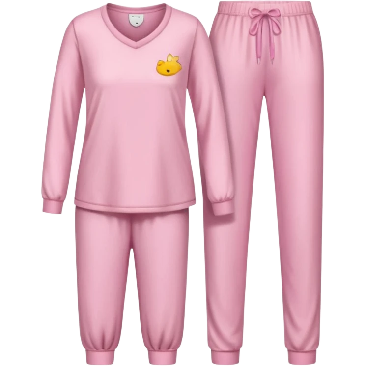  pink ozy two-piece pajama set with a soft fabric texture, long-sleeve top and pants, cute and comfy design, folded or on a hanger, pastel tones, realistic style, isolated on transp emoji