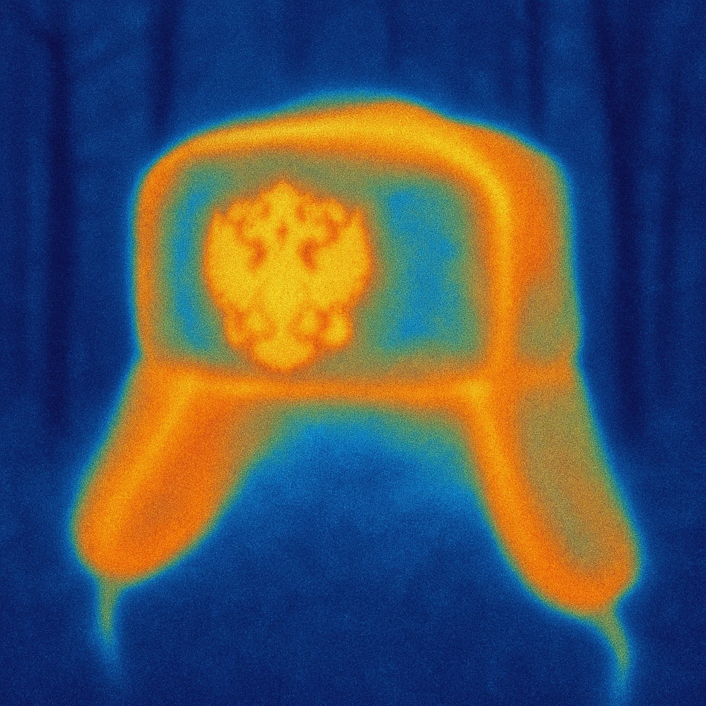Russian ushanka hat with the emblem of Russia in a forest background emoji