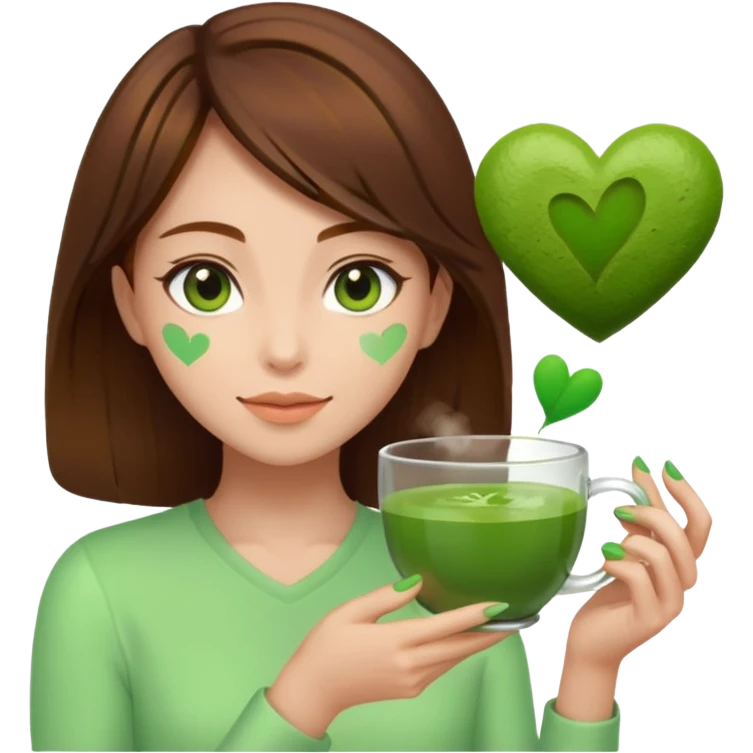 Brown hair Nurse with green heart surround her and she is grabbing a matcha emoji