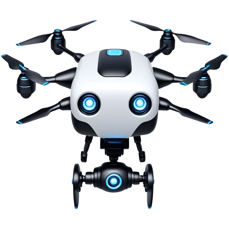Murder Drones N character, robotic drone with glowing blue eyes, white face, black body with blue accents emoji