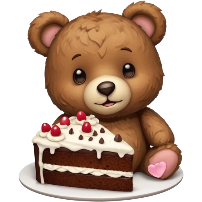 Morning teddy with chocolate cake emoji