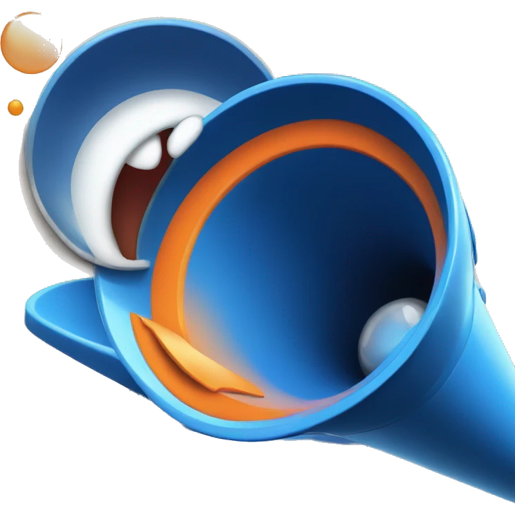 megaphone blue and orange with eyes and smile emoji