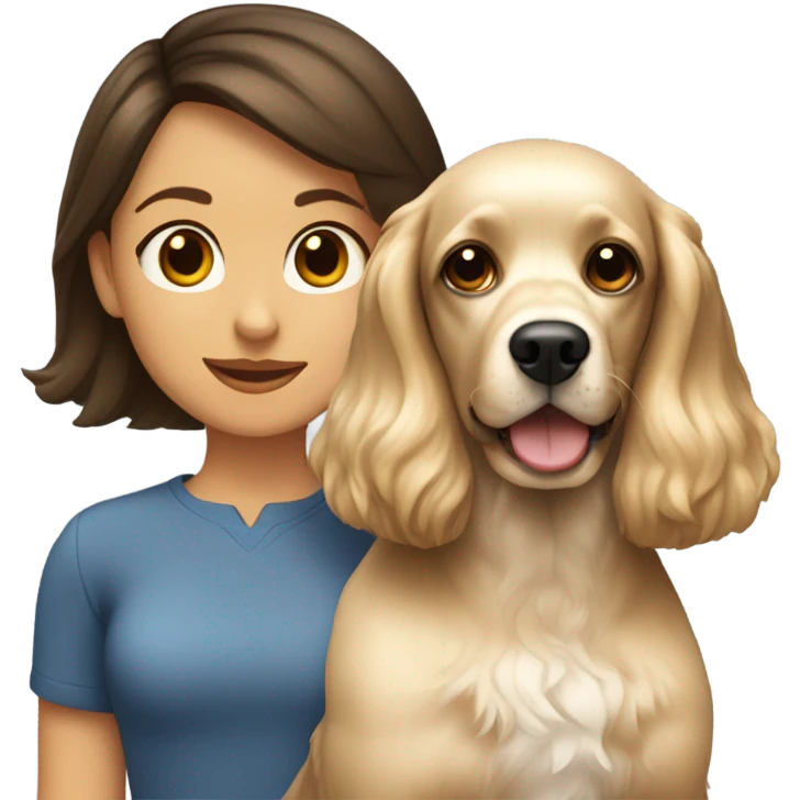 brunette girl short hair with blonde cocker spaniel emoji