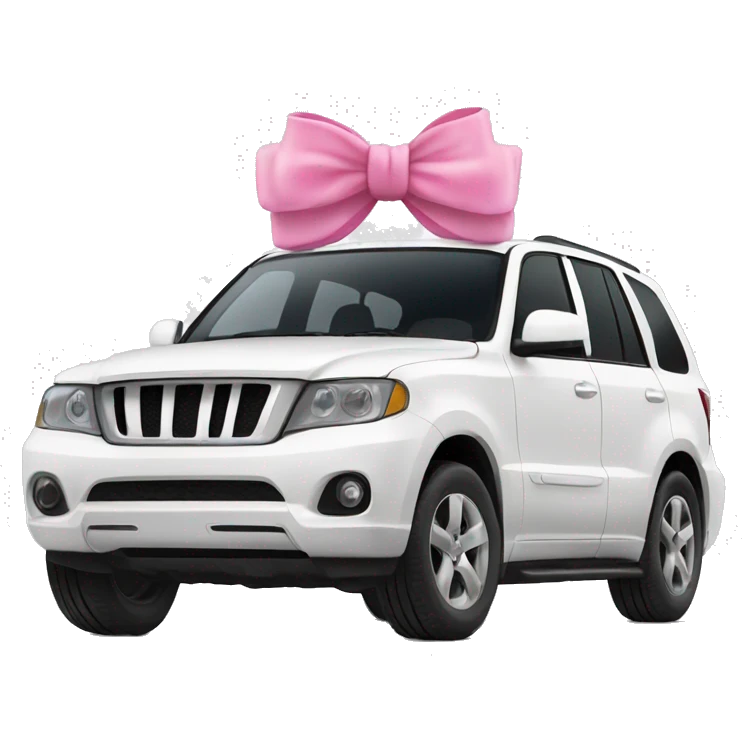 White suv car with pink bow emoji