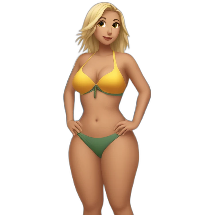 Slim-thicc Caucasian woman bikini hands on hips pose (beach body) emoji