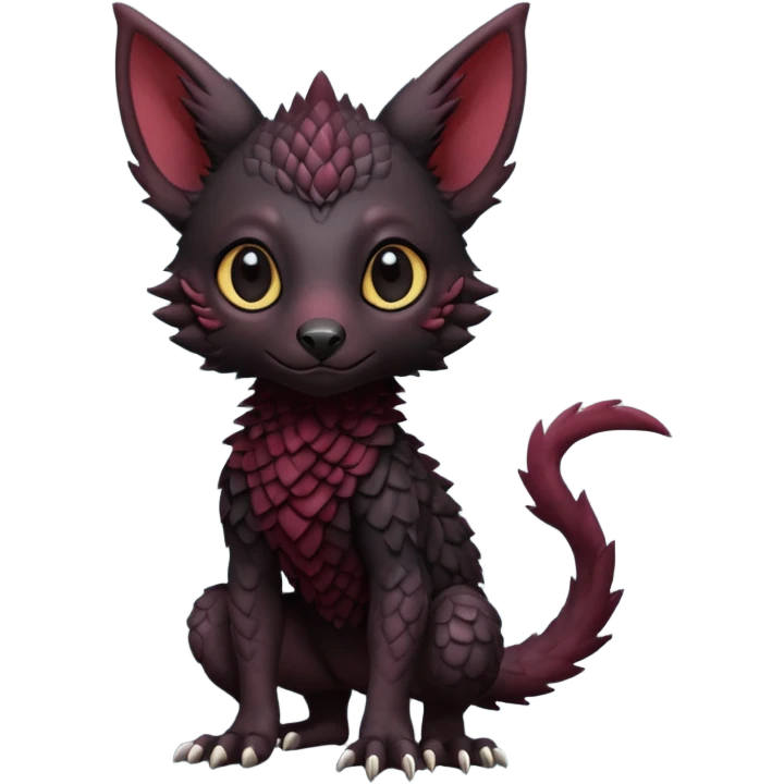 Cute cool realistic black Trico-hybrid-creature dark burgundy (full body) emoji