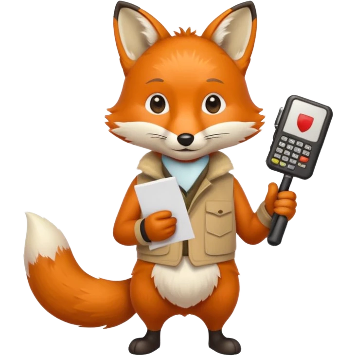 A fox holding paper and a walkie-talkie emoji