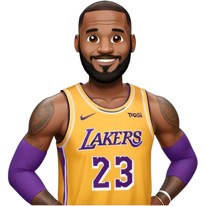 Happy smiling LeBron James in Lakers jersey with beard emoji