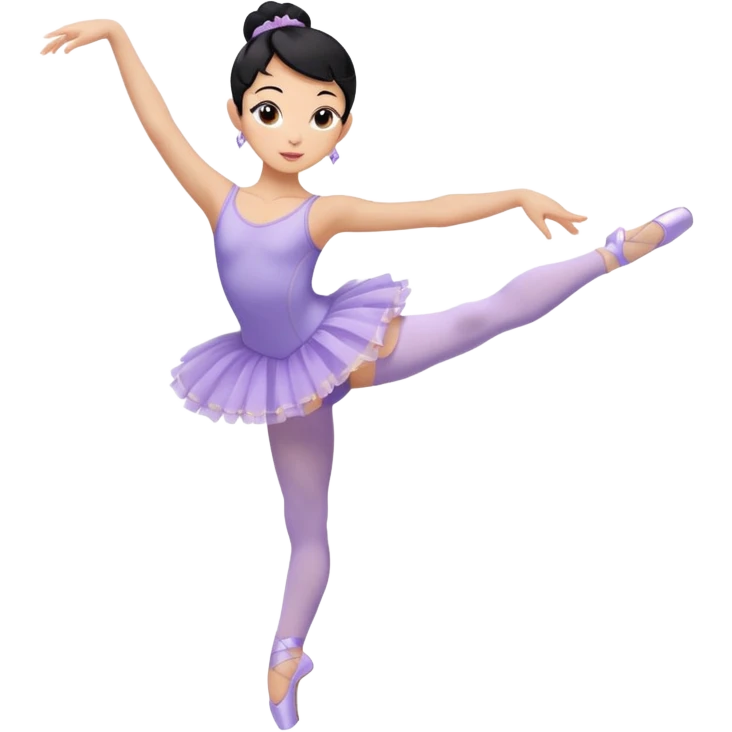 ballet dancer black hair tan skin wearing a lavender leotard and lavender tutu and pale pink tights with lavender pointe shoes in arabesqye emoji