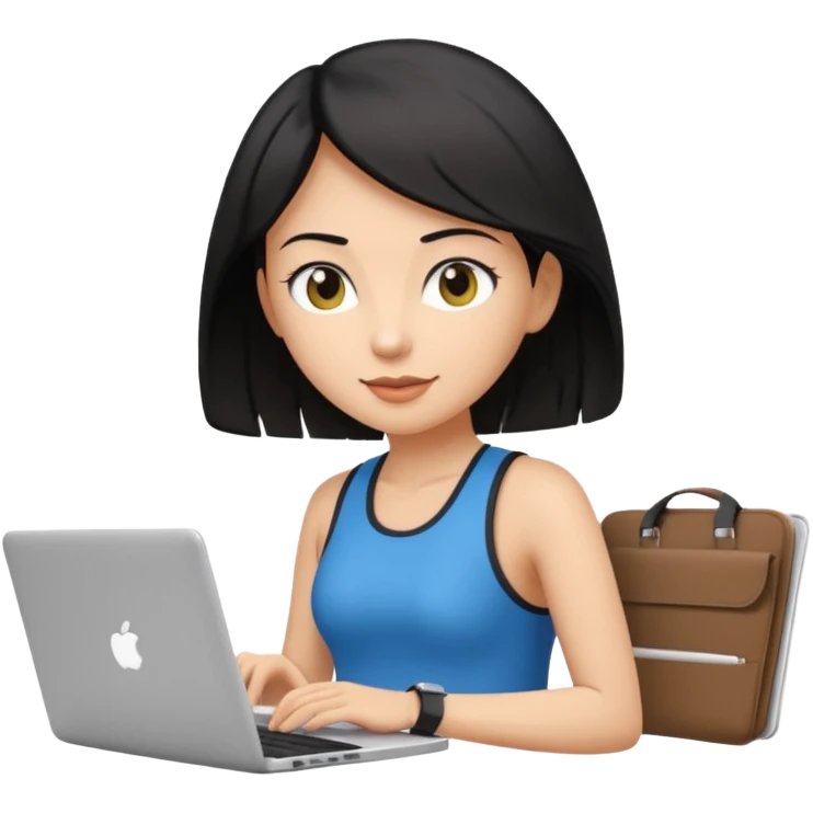 short white lady with black shoulder length hair who is a runner, used to be a teacher, and works remotely through a laptop as a documents engineering manager and is a vegan. emoji