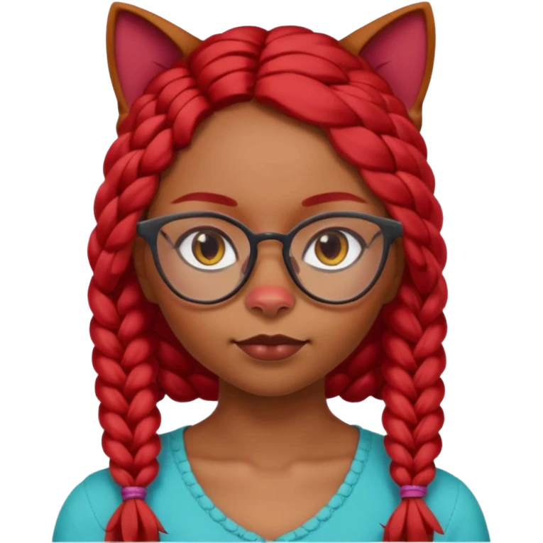 Dark Tan girl with long red plaits and red trimmed cat eye glasses head neck and shoulder shot only emoji