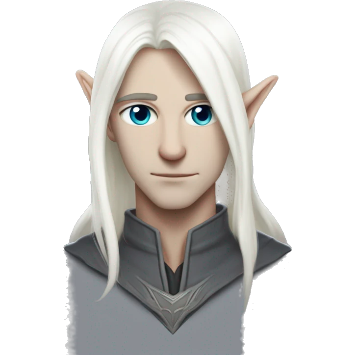 white hair pale cyber elf male intimidating, white hir, white skin emoji