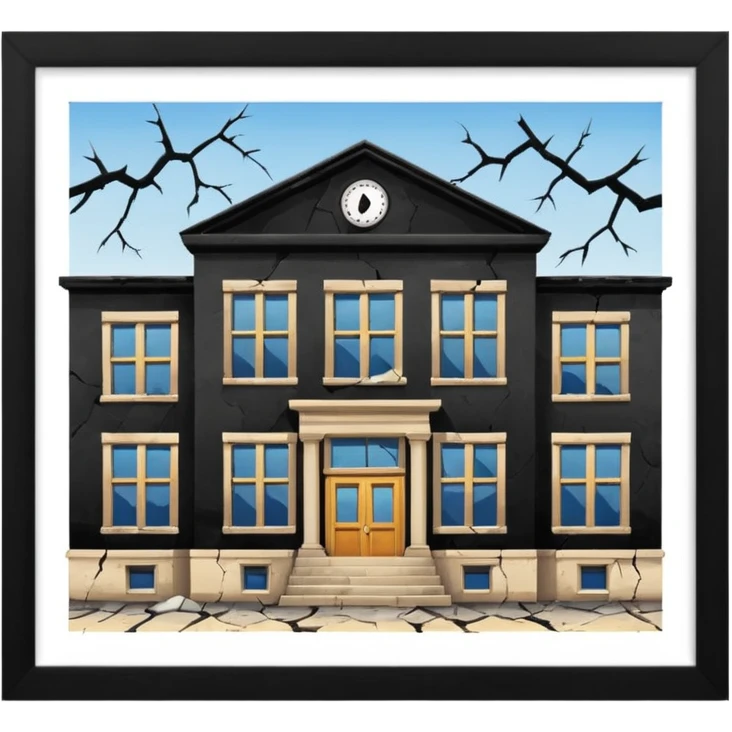 A broken/abandoned school with cracks and dust  with no back ground emoji