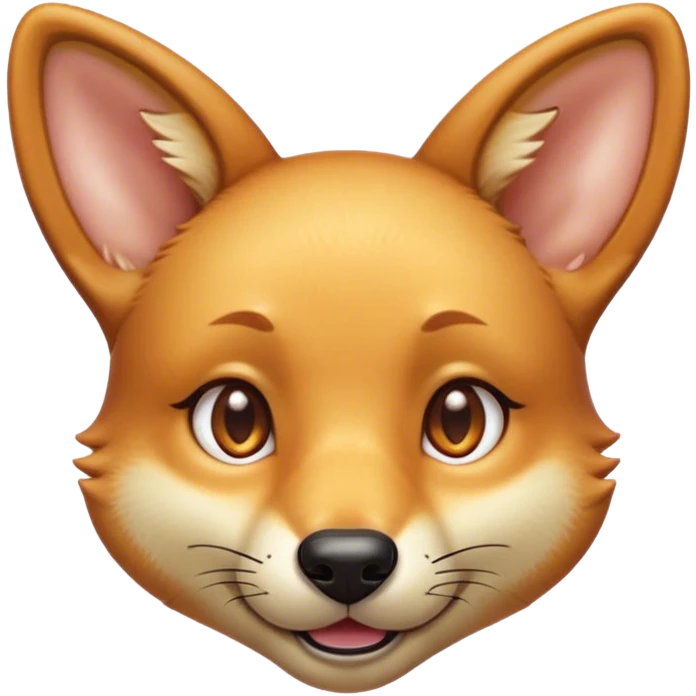 Cinematic Cute Dingo Portrait Emoji, Head tilted playfully and inquisitively, featuring a glossy sandy fur with naturally perky ears and round, sparkling amber eyes filled with curious mischief, Simplified yet irresistibly adorable features, highly detailed, glowing with a warm, friendly glow, high shine, affectionate and spirited, stylized with a touch of outback whimsy, bright and endearing, soft glowing outline, capturing the essence of a mischievous yet loving dingo, so playful it feels like it could bound out of the screen into your arms! emoji
