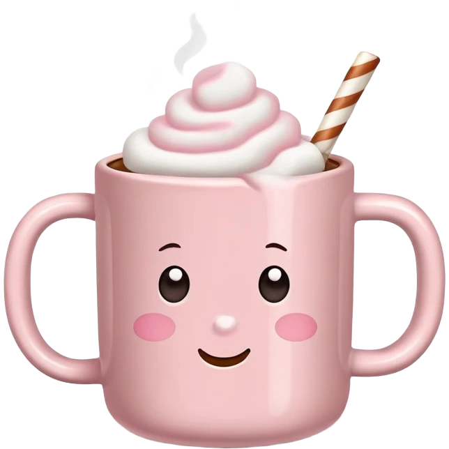 Light Pink mug of hot chocolate with marshmallows  emoji