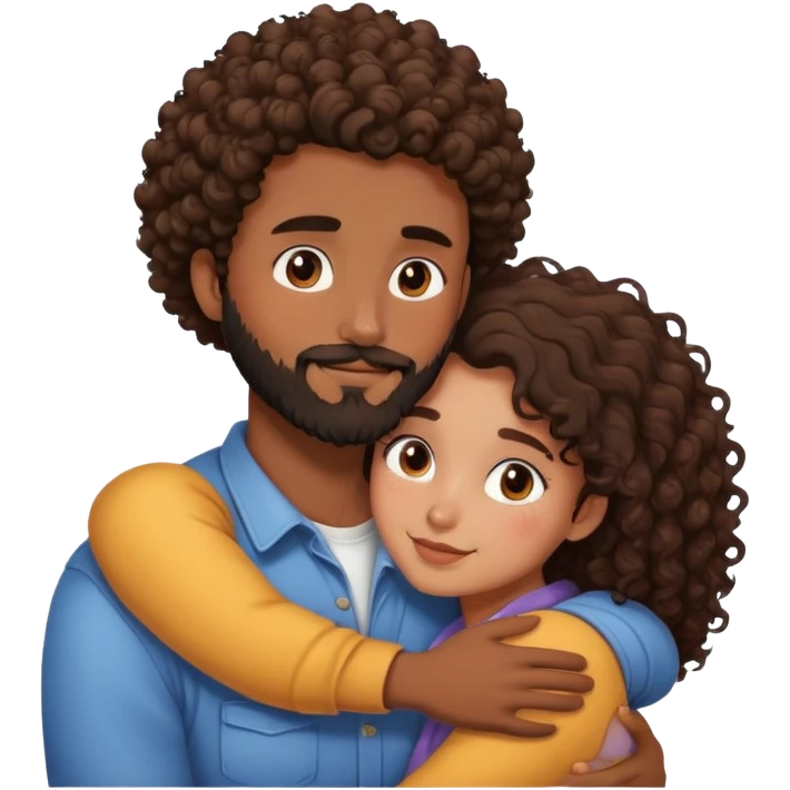 Curly girl with brown hair hugging her boyfriend brown skin black hair and beard emoji