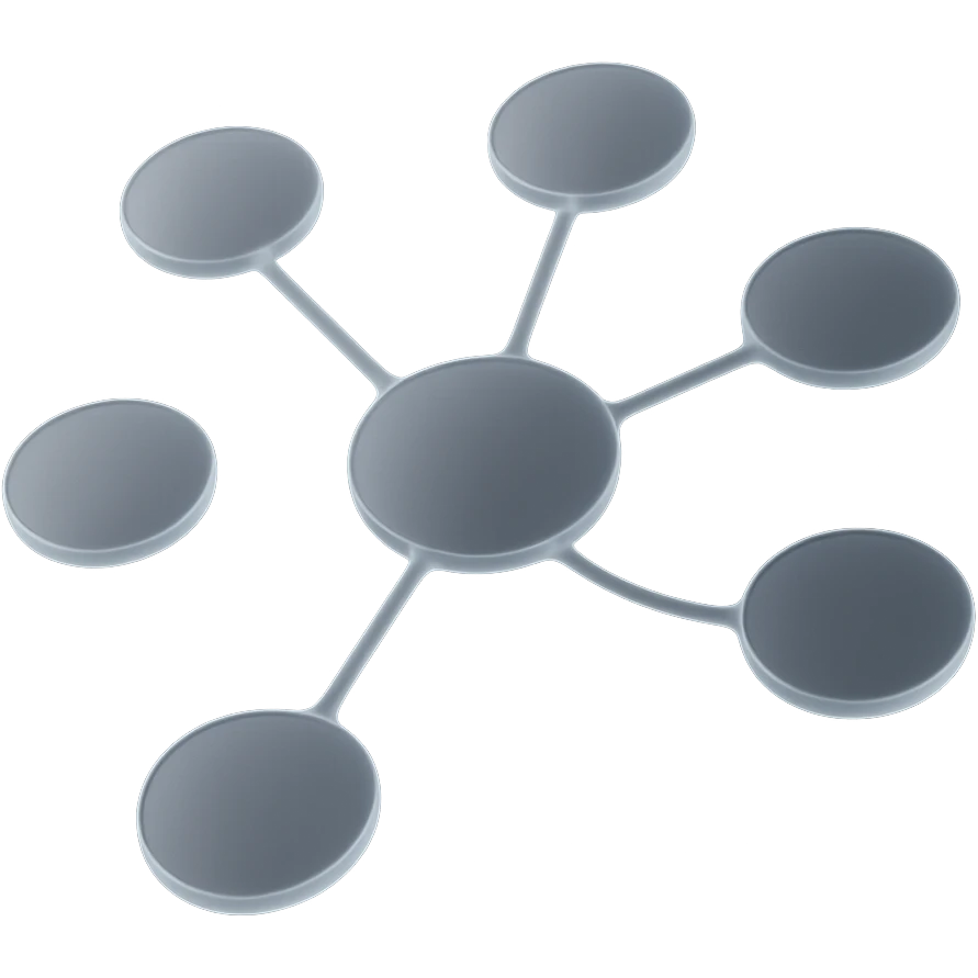 matte glass style mindmap with translucent nodes and soft lines emoji
