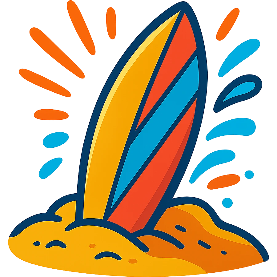summer surfboard standing in sand energetic lively style emoji