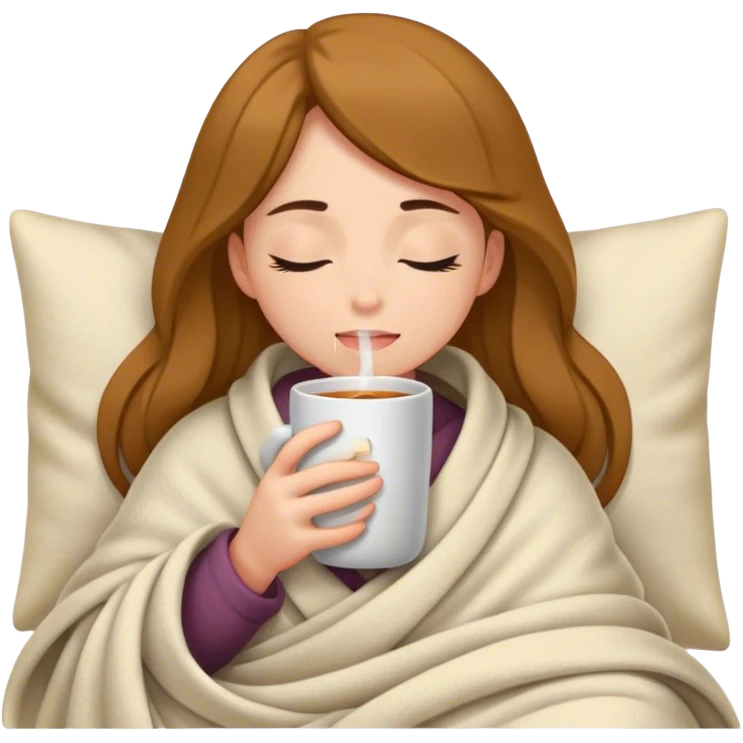 girl inside a blanket sipping coffee eyes closed emoji