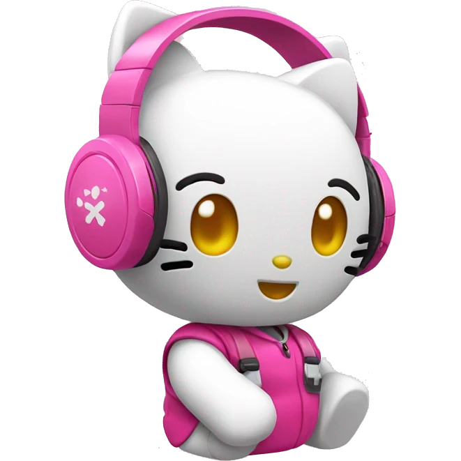 Hello kitty with pink gaming headphones emoji