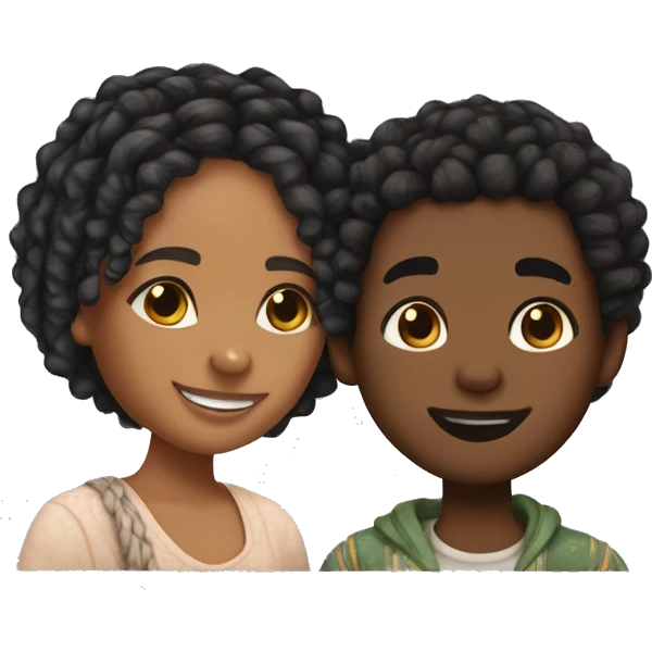 Realistic black girl with box braids and light skin boy with short curly hair and a short beard hugging emoji