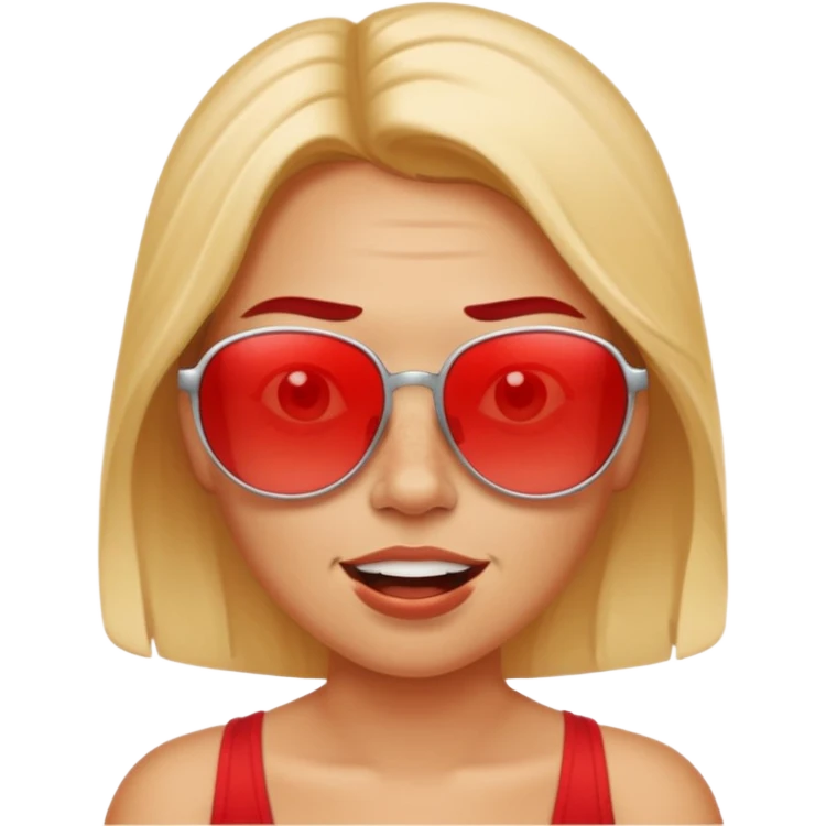 face with sunburn, visible tan lines from sunglasses, and a grimace emoji