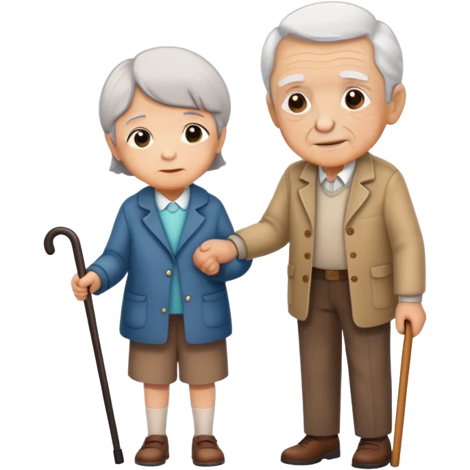 a child supporting an elderly person with a cane, warm and respectful emoji