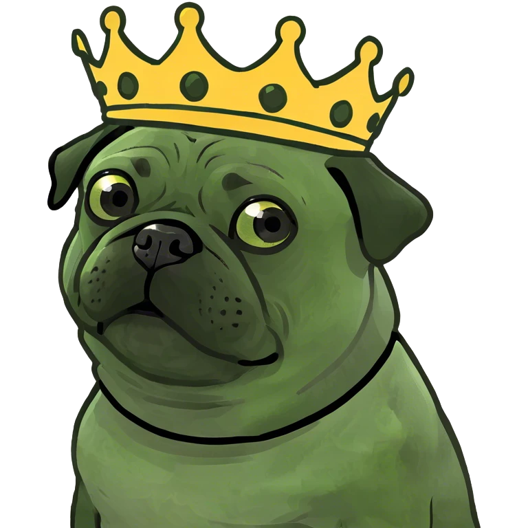 black pug wearing a crown emoji