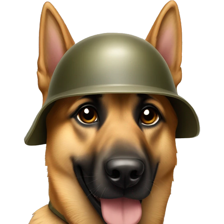 german shepard light brown dog wearing a military helmet emoji