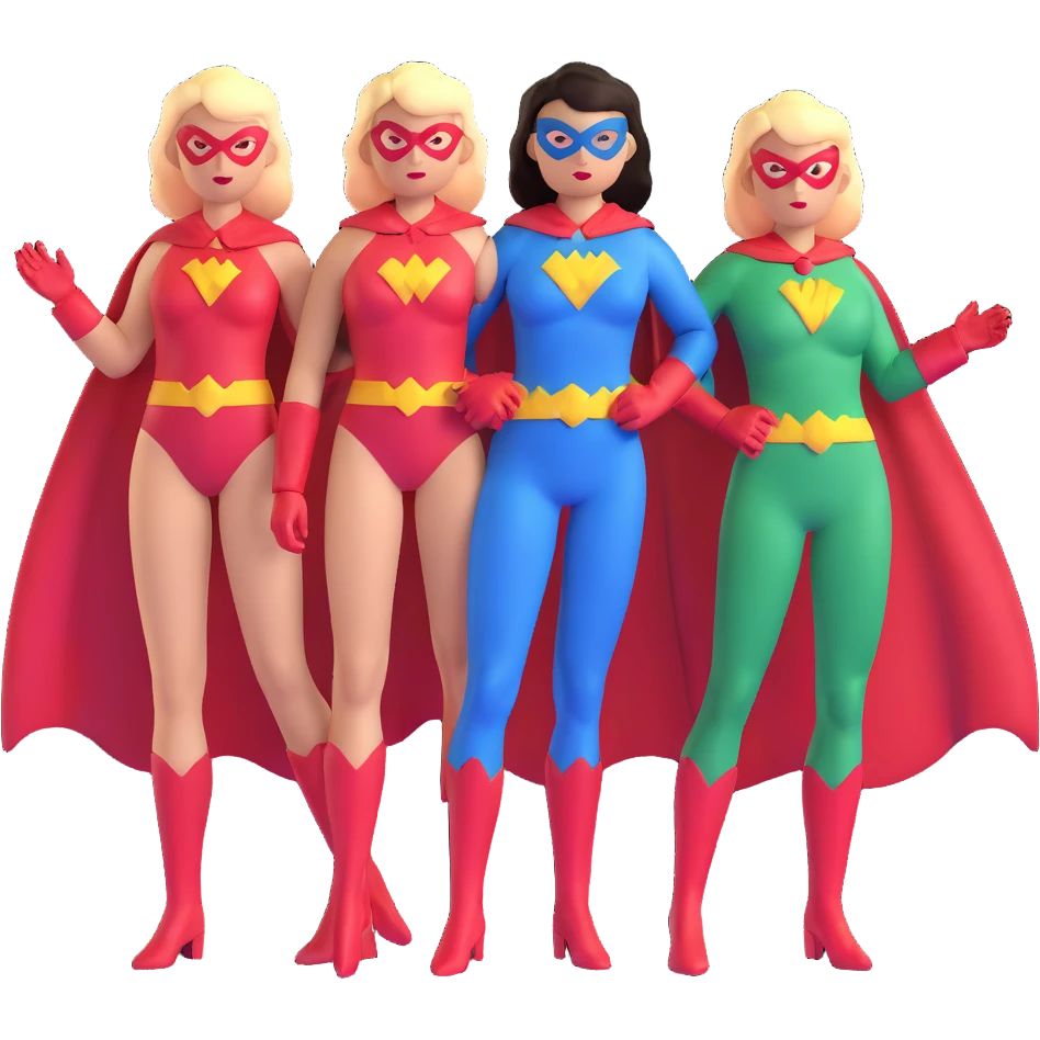 three female superheroes with different powers and costumes emoji