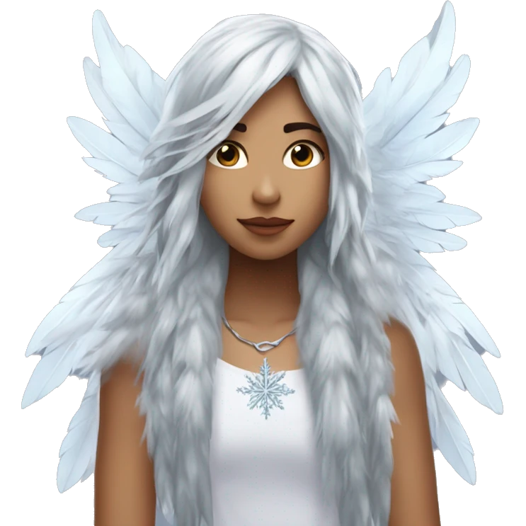 big wings, hood, silver, feather, icy ,snowflake, Beautiful, fairy, long hair emoji