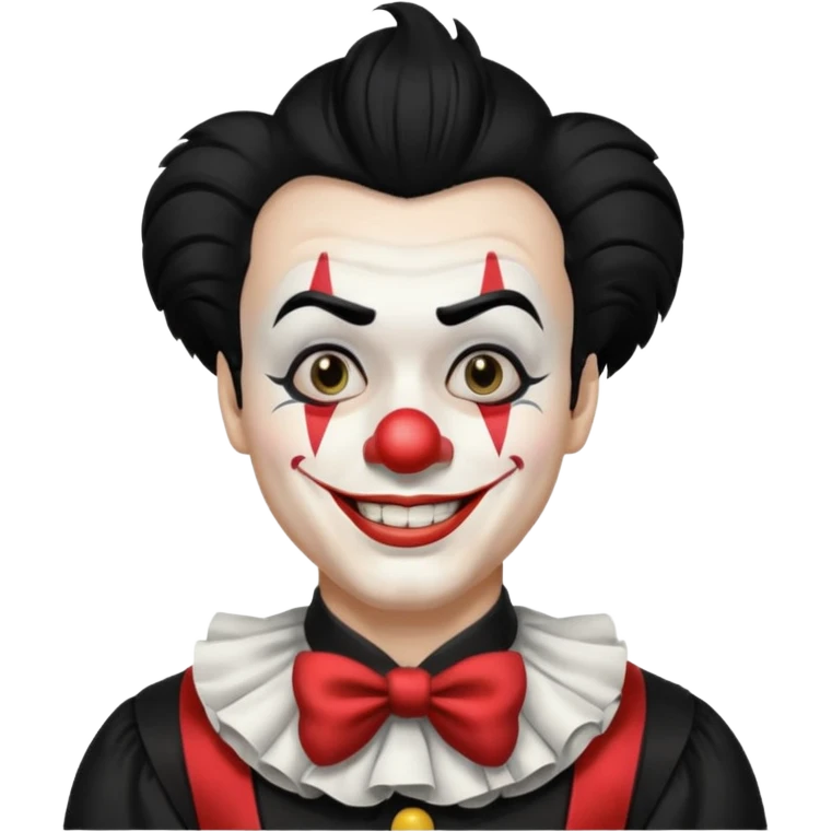 man with black hair black and white clown makeup black clothes emoji