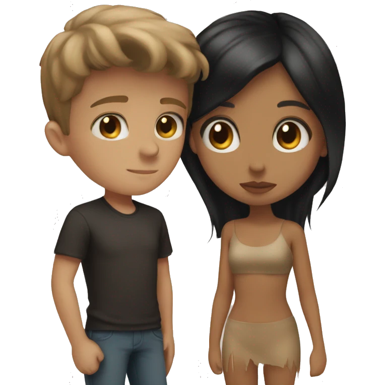 White boy with brown kissing tan girl with black hair emoji
