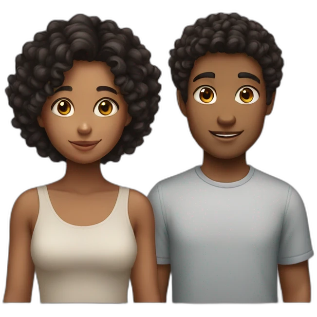 Boy with dark curly hair and girl emoji