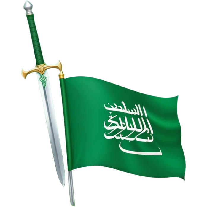 Saudi flag green field with white calligraphy and sword emoji