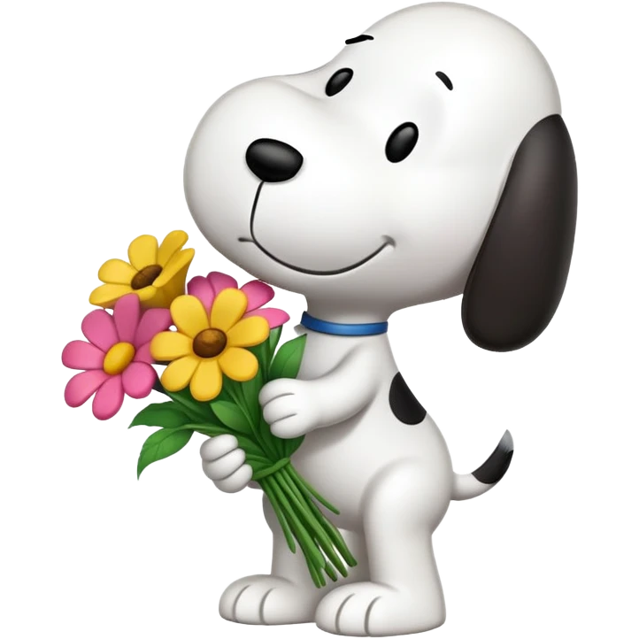 Snoopy holding flower bouquet emoji