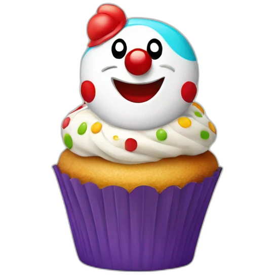 Happy cupcake with a clown sitting on it  emoji