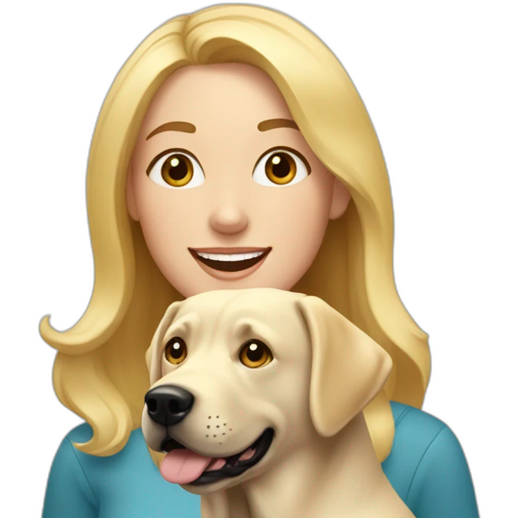 Blonde woman with a happy labrador dog emoji