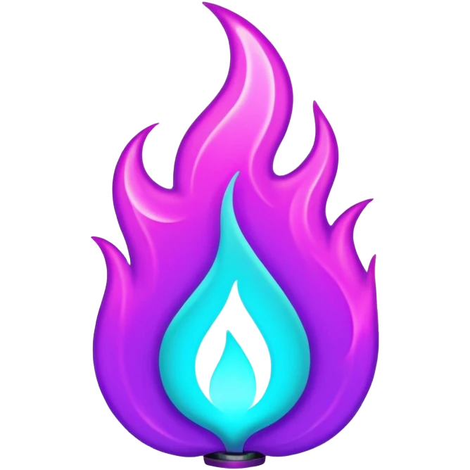 futuristic glowing neon flame, purple and cyan energy glow, dark background emoji