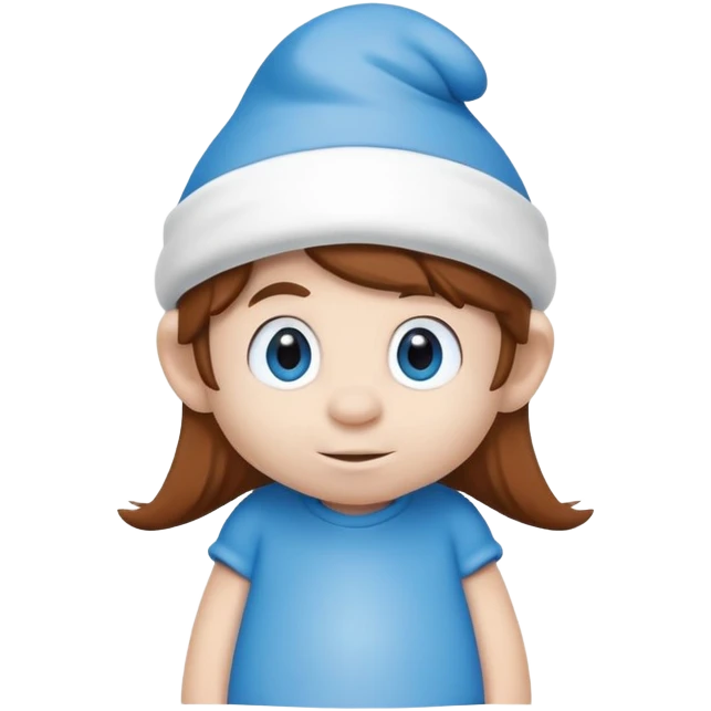 Generate me a small blue smurf with long brown hair and white cap emoji