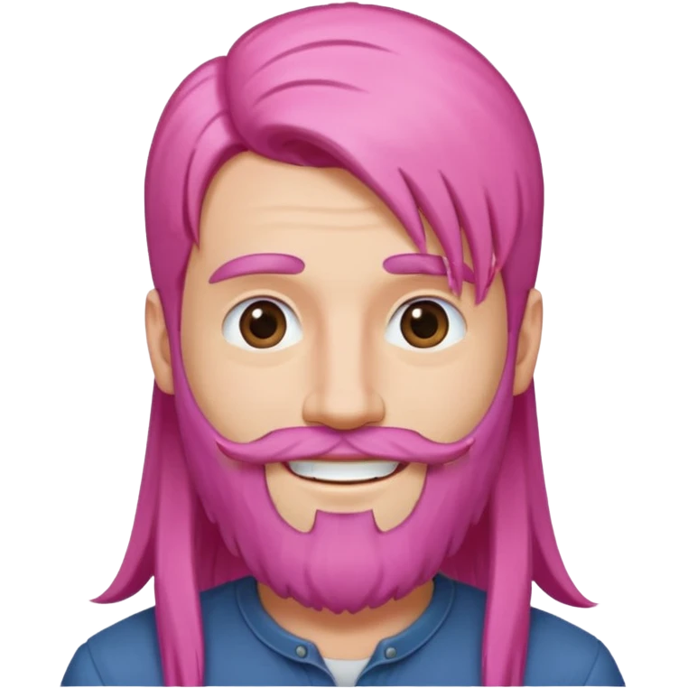 man with very long straight hair pink and beard no mustache emoji