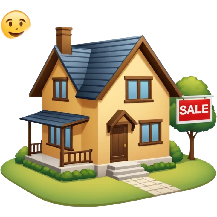 skeuomorphism style, house for sale, emphasis on For Sale sign, For Sale sign needs to be readable in 36 x36 pixels  emoji