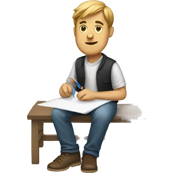 a guy sitting down and drawing on a paper emoji