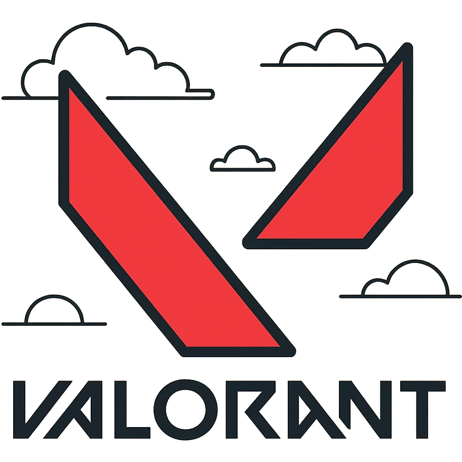 Valorant logo, sharp geometric V, bold, minimal, red and black, esports game logo style emoji