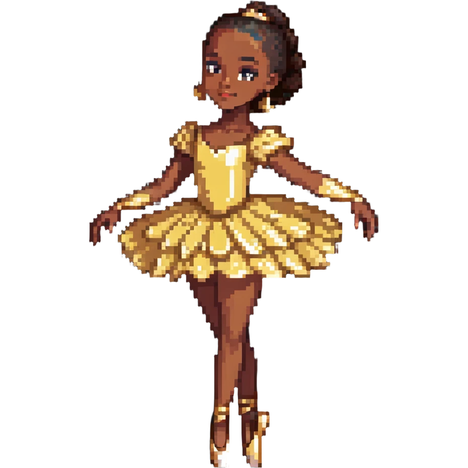 dark-skinned ballerina wearing golden outfit emoji