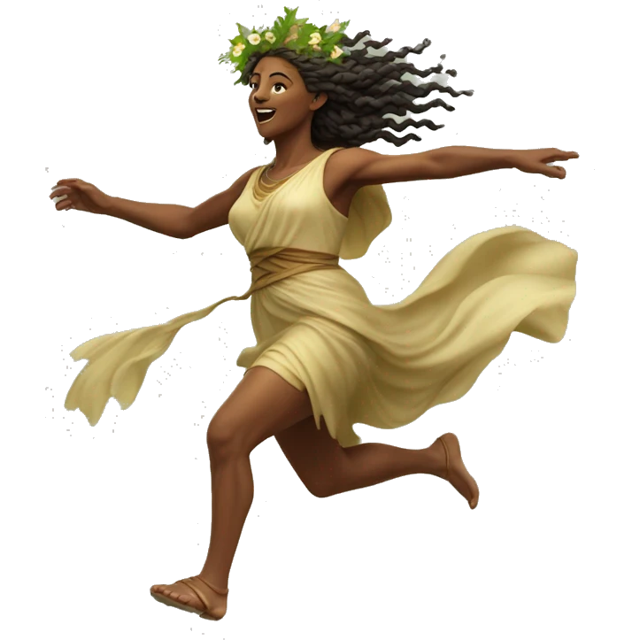 Pagan spring goddess sprinting, with a large stride and arms outstretched emoji