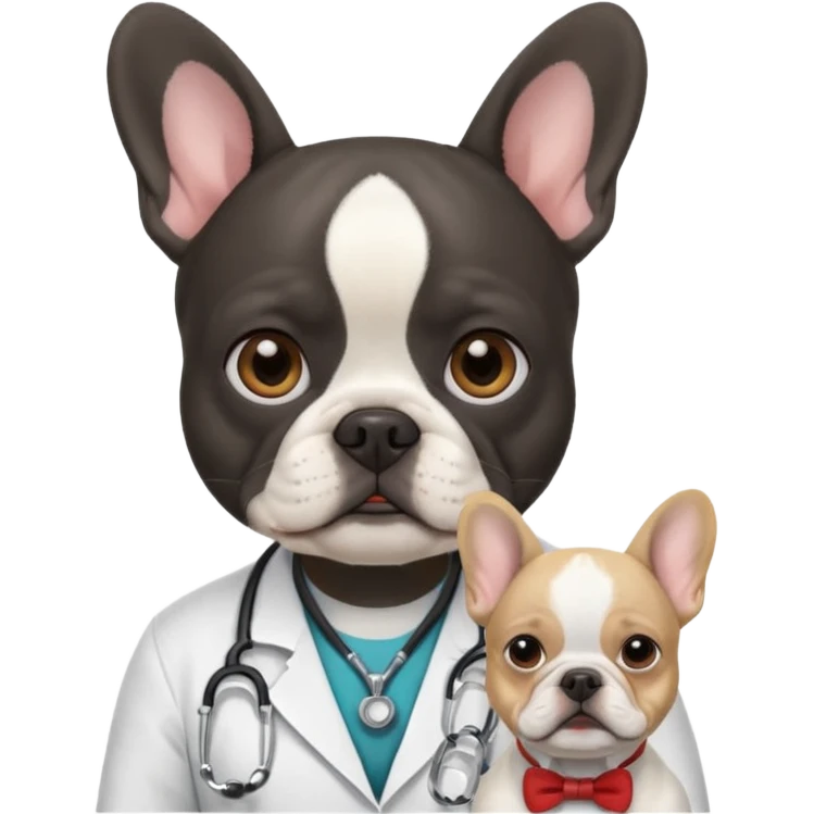 médico negro con bulldog francés blanco emoji