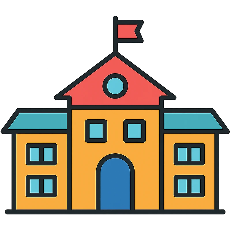 school building, color outline icon style, black outlines with subtle color accents, modern and friendly emoji
